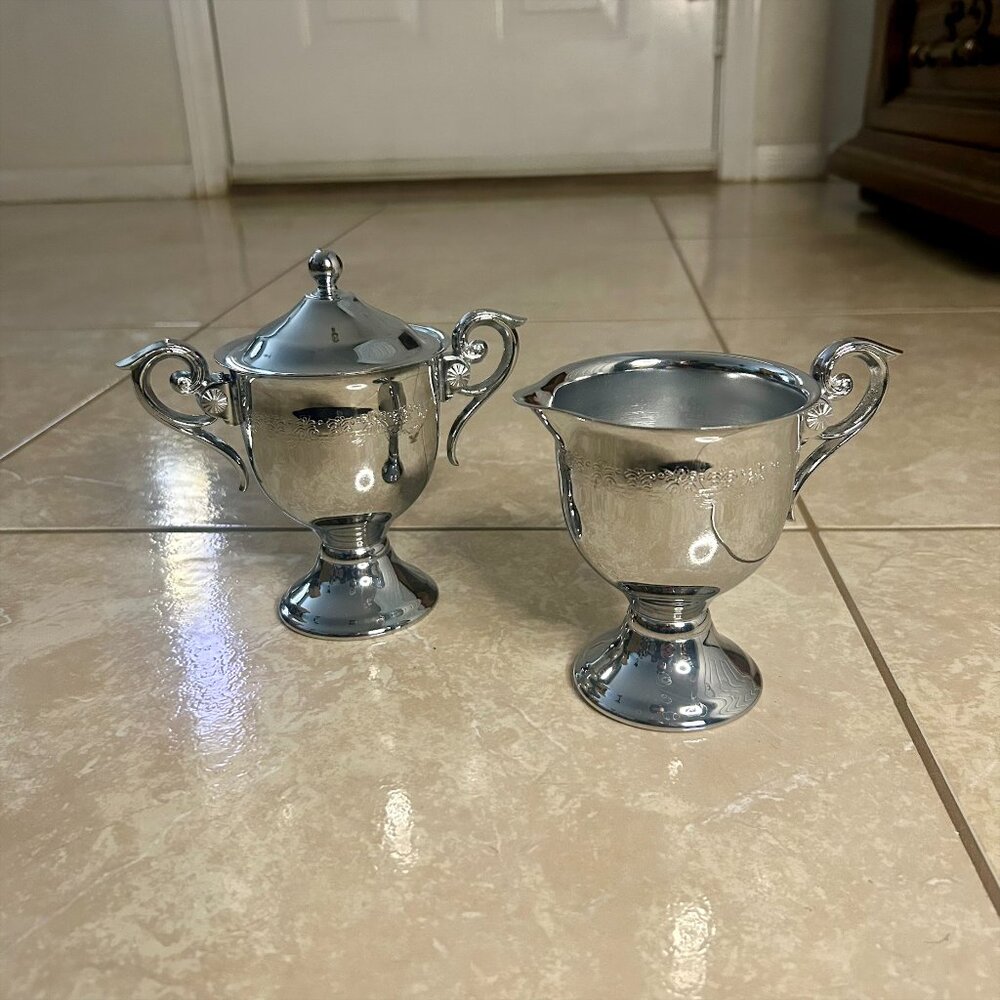Stainless Steel Vintage Cream & Sugar Serving Set